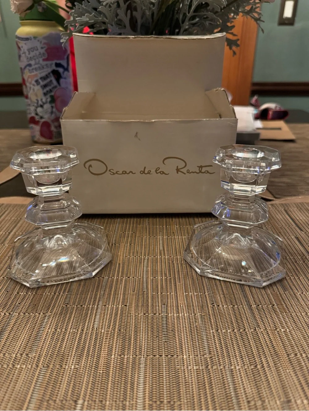 Oscar de la Renta Clear Crystal Faceted Candlestick Pair